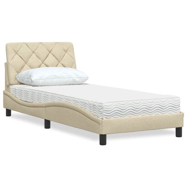 vidaXL Lit avec matelas cr&egrave;me 90x190 cm tissu