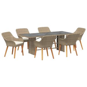 vidaXL Ensemble de salle &agrave; manger pour jardin 7 pcs Beige polyrotin