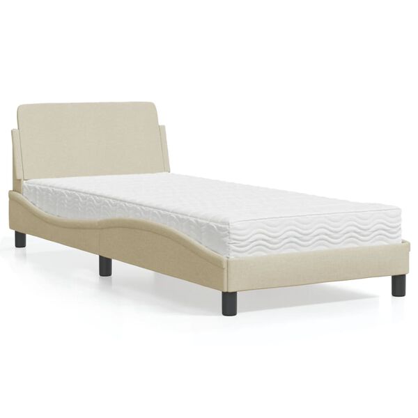 vidaXL Lit avec matelas Dover cr&egrave;me 90x190 cm tissu