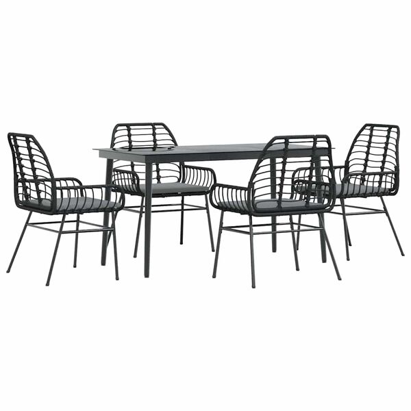 vidaXL Ensemble &agrave; manger de jardin et coussins 5 pcs noir rotin verre