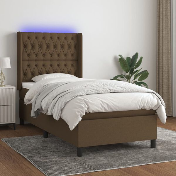vidaXL Sommier &agrave; lattes de lit matelas LED Marron fonc&eacute; 90x190cm Tissu