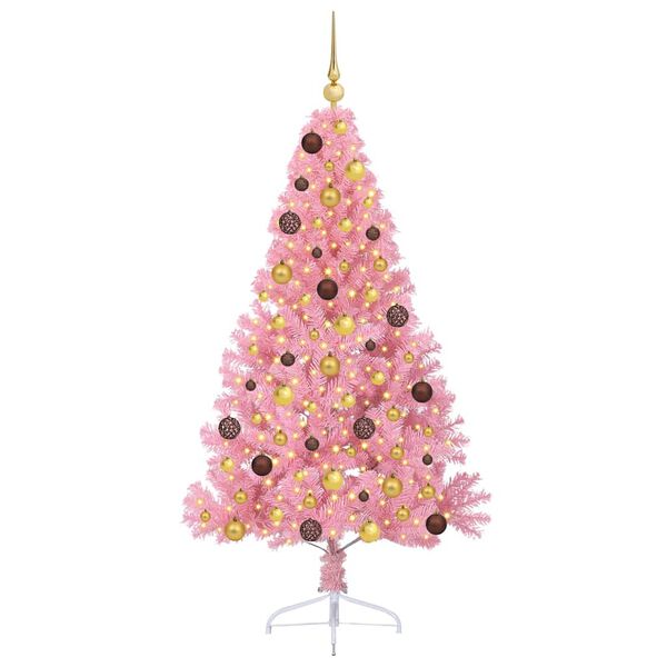 vidaXL Sapin de No&euml;l artificiel pr&eacute;-&eacute;clair&eacute; Rose 180 cm PVC