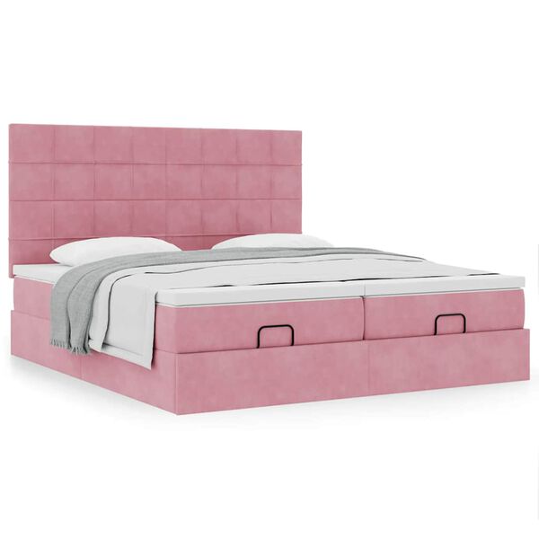 vidaXL Cadre de lit ottoman avec matelas rose 200x200 cm velours