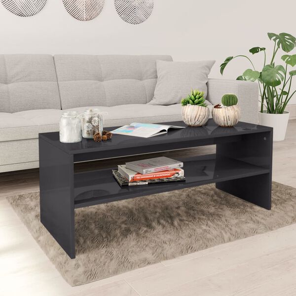 vidaXL Table basse gris brillant 100x40x40 cm bois d’ingénierie