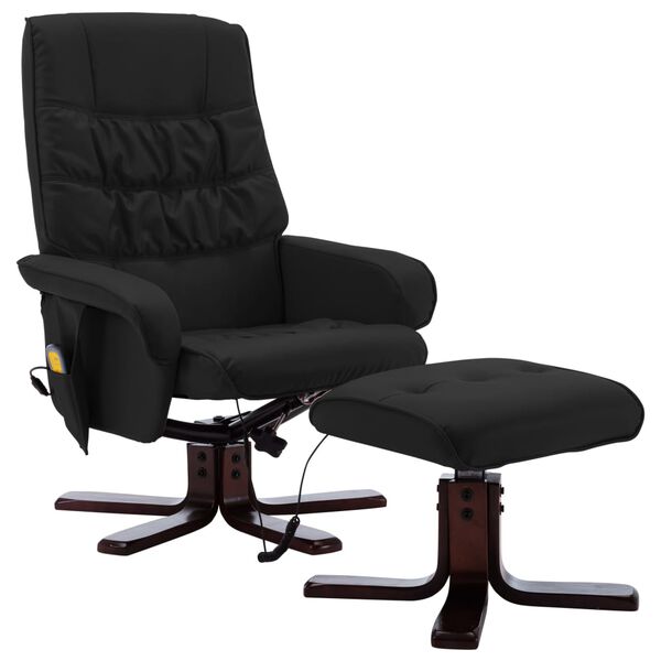 vidaXL Fauteuil de massage inclinable avec repose-pied Noir Similicuir