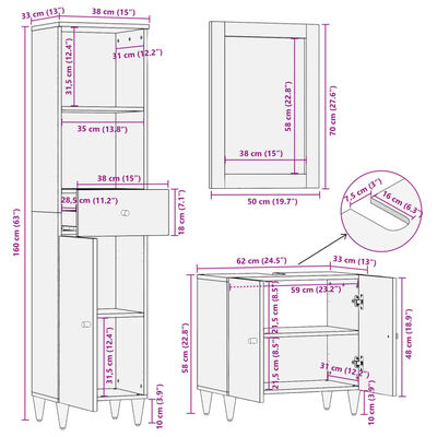 vidaXL Ensemble de meubles de salle de bain 3 pcs bois manguier massif