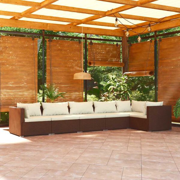 vidaXL Salon de jardin 6 pcs avec coussins R&eacute;sine tress&eacute;e Marron