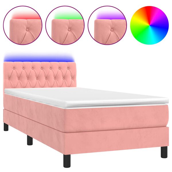 vidaXL Sommier &agrave; lattes de lit avec matelas et LED Rose 100x200 cm