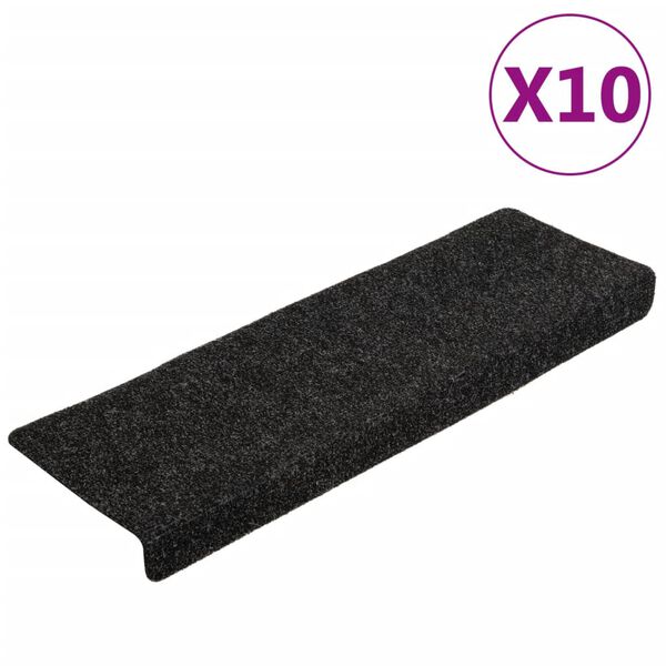 vidaXL Tapis d'escalier autocollants 10 pi&egrave;ces 65 x 21 x 4 cm Noir Bord rectangulaire