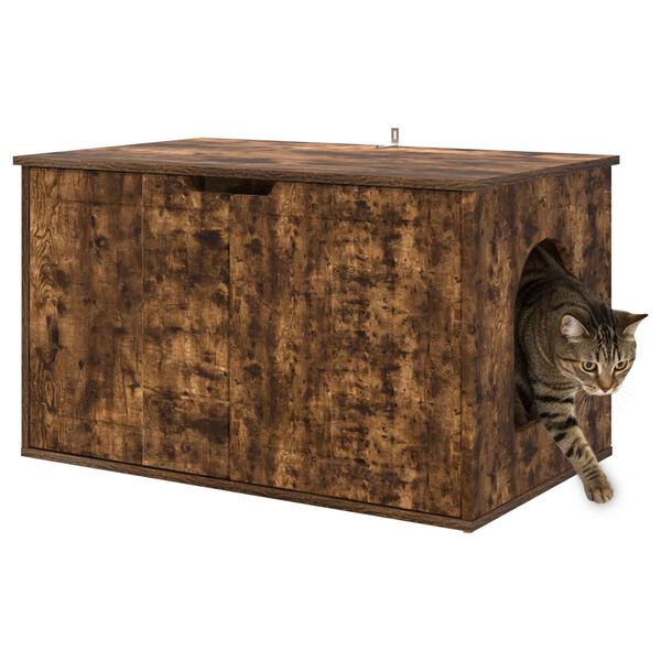 vidaXL Maison pour chat Ch&ecirc;ne fum&eacute; 85 x 55 x 50,5 cm Bois d'ing&eacute;nierie