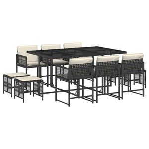 vidaXL Ensemble &agrave; manger de jardin 11 pcs coussins noir r&eacute;sine tress&eacute;e