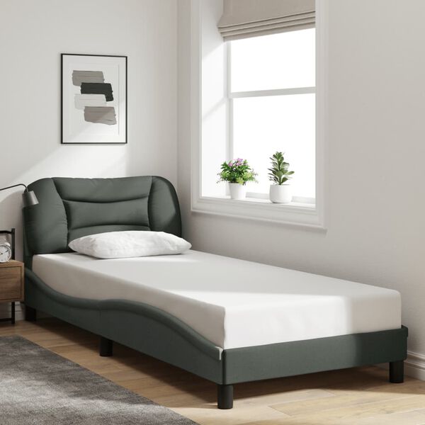 vidaXL Cadre de lit avec LED sans matelas Hvar gris fonc&eacute; 90x200 cm tissu