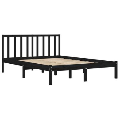 vidaXL Cadre de lit Noir Bois de pin massif 135x190 cm Double