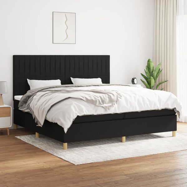 vidaXL Sommier &agrave; lattes de lit avec matelas Noir 200x200 cm Tissu