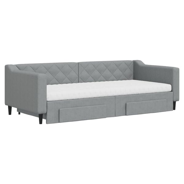 vidaXL Lit de jour avec gigogne et tiroirs gris clair 90x200 cm tissu