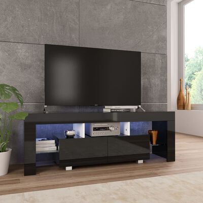 vidaXL Meuble TV avec lumière LED noir brillant 130x35x45 cm