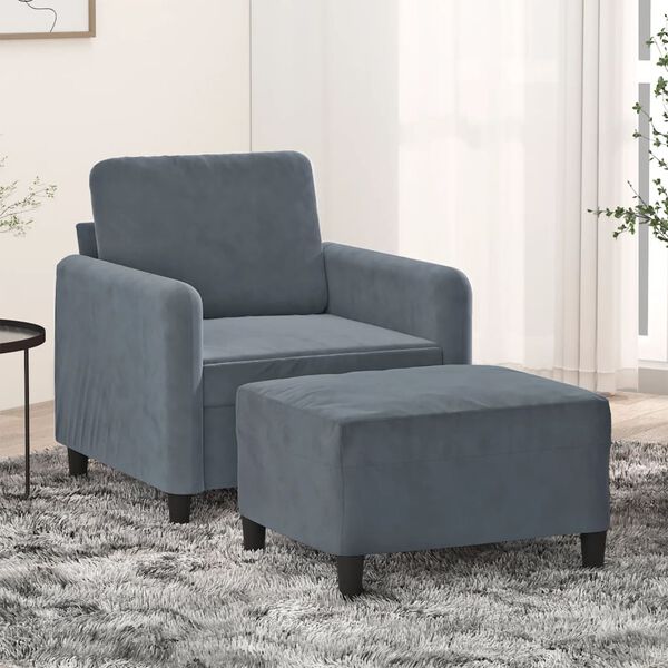 vidaXL Fauteuil avec repose-pied Gris fonc&eacute; 60 cm Velours