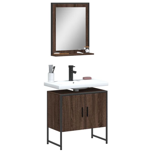 vidaXL Ensemble d'armoires de salle de bain 2 pcs ch&ecirc;ne marron