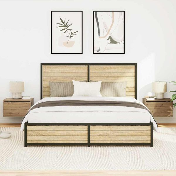 vidaXL Cabinet de chevet mural 2 pcs Ch&ecirc;ne artisanal 50 x 36 x 30 cm