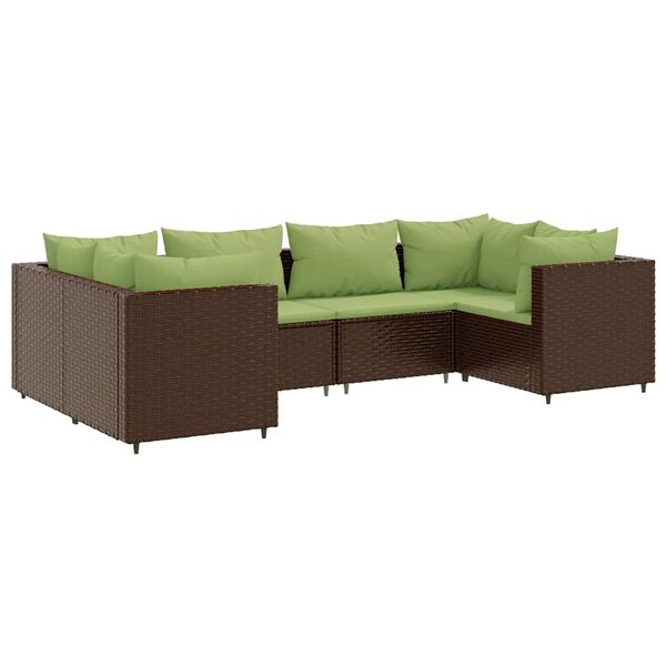 vidaXL Salon de jardin 6 pcs avec coussins Marron R&eacute;sine tress&eacute;e