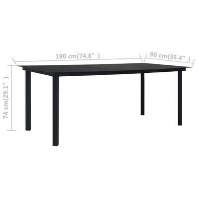 vidaXL Table à dîner de jardin Noir 190x90x74 cm Acier et verre