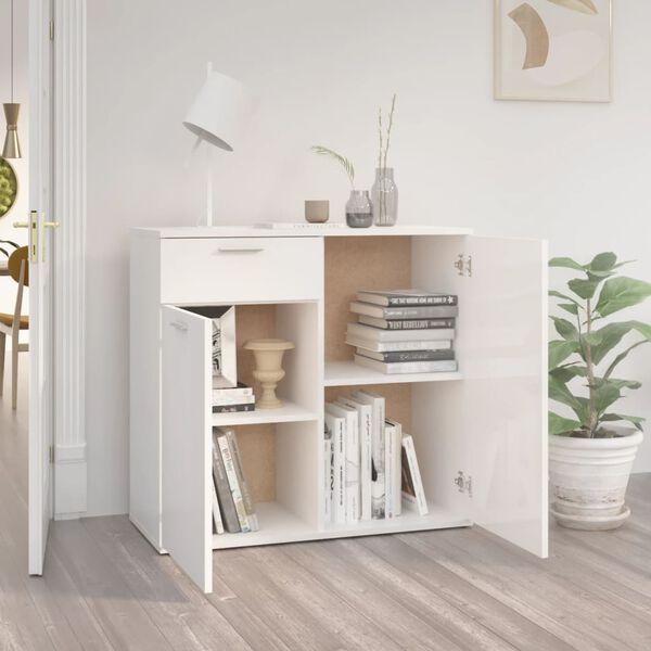 vidaXL Buffet blanc brillant 80x36x75 cm bois d'ingénierie