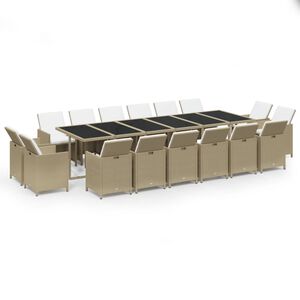 vidaXL Ensemble &agrave; manger de jardin coussins 17pcs R&eacute;sine tress&eacute;e Beige