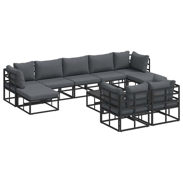 vidaXL Ensemble de canap&eacute; de jardin avec coussin 10 pcs Noir Aluminium
