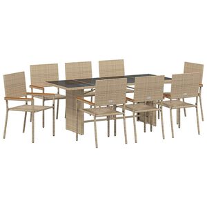 vidaXL Ensemble de salle &agrave; manger pour jardin 9 pcs Beige polyrotin