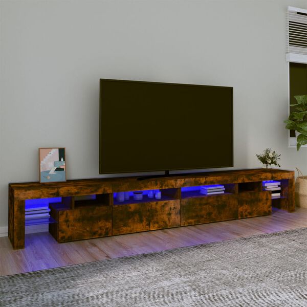 vidaXL Meuble TV avec lumi&egrave;res LED Ch&ecirc;ne fum&eacute; 260x36,5x40 cm