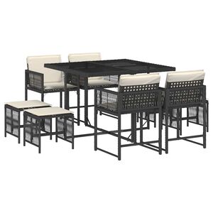 vidaXL Ensemble &agrave; manger de jardin 9pcs coussins noir r&eacute;sine tress&eacute;e