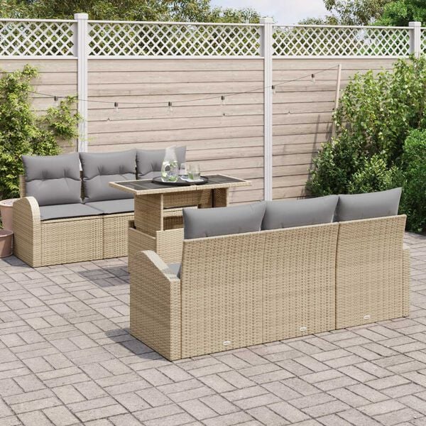 vidaXL Ensemble de canap&eacute; de jardin 7 pcs Beige Poly rotin