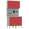 vidaXL Placard de travail 5 pi&egrave;ces Rouge Bois d'ing&eacute;nierie et acier