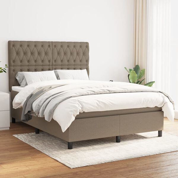 vidaXL Sommier &agrave; lattes de lit avec matelas Taupe 140x200 cm Tissu
