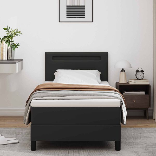 vidaXL Lit &agrave; ressorts avec matelas Noir 90 x 200 cm Simili cuir