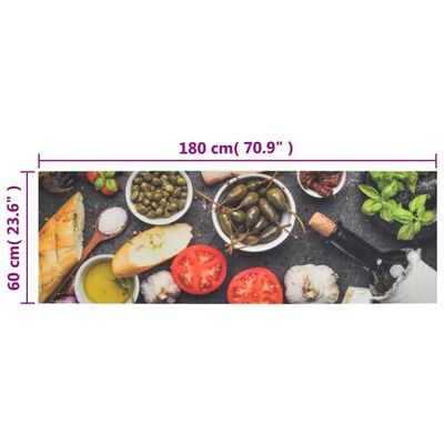 vidaXL Tapis de cuisine lavable impression vin dîner 60x180 cm velours