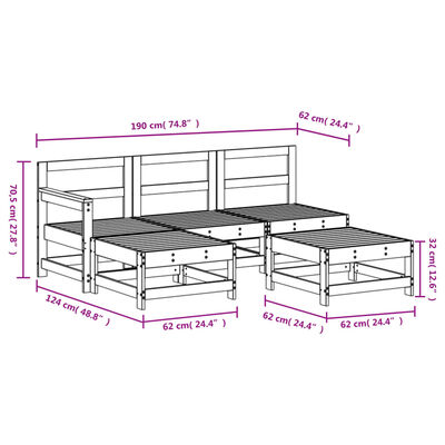 vidaXL Salon de jardin 5 pcs noir bois massif de pin