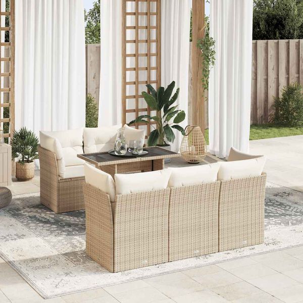 vidaXL Salon de jardin avec coussins 6 pcs beige r&eacute;sine tress&eacute;e