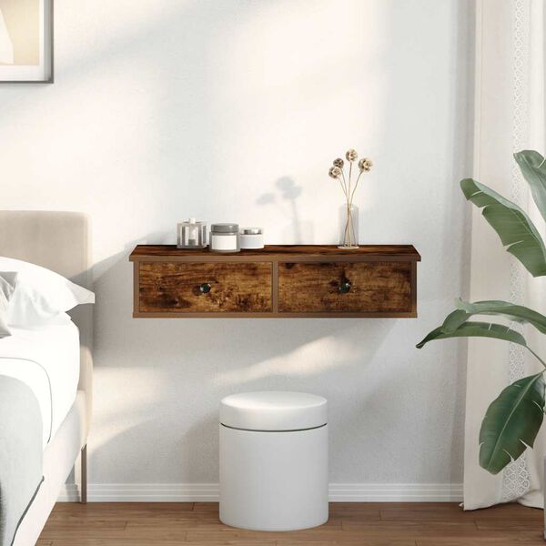 vidaXL &Eacute;tag&egrave;re murale avec tiroirs ch&ecirc;ne fum&eacute; bois d'ing&eacute;nierie