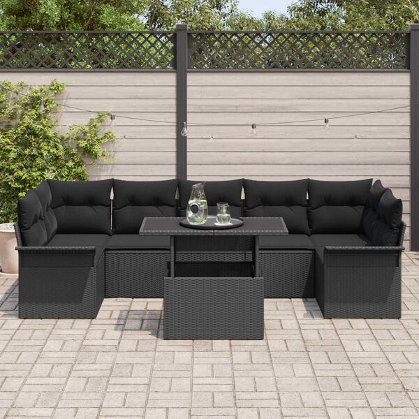 vidaXL Ensemble de canap&eacute; de jardin avec coussin 8 pcs Noir Poly rotin