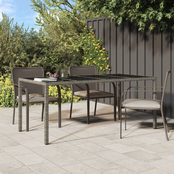 vidaXL Table de jardin Gris 190x90x75 cm Verre tremp&eacute;/r&eacute;sine tress&eacute;e