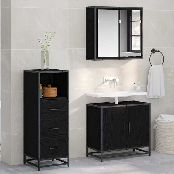 vidaXL Ensemble de mobilier de salle de bain avec tiroir Ch&ecirc;ne noir