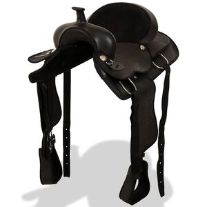 vidaXL Selle, bridon et col de poitrine Cuir v&eacute;ritable 16 po Noir