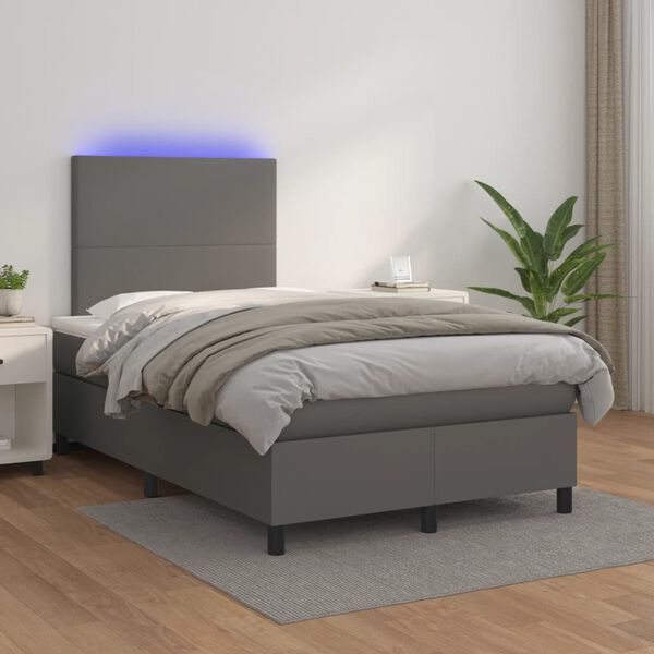 vidaXL Sommier &agrave; lattes de lit avec matelas et LED Gris 120x200 cm