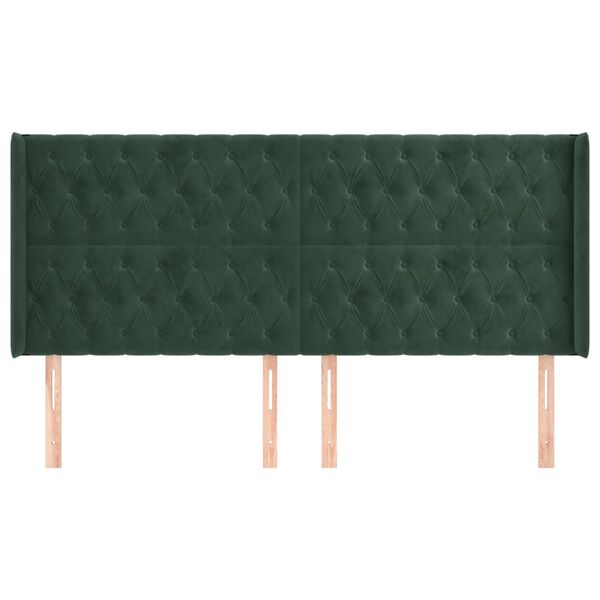 vidaXL T&ecirc;te de lit avec oreilles Vert fonc&eacute; 203x16x118/128 cm Velours