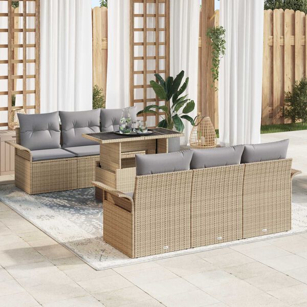 vidaXL Ensemble de canap&eacute; de jardin 7 pcs Beige Poly Rattan