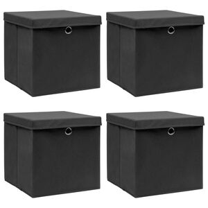 vidaXL Bo&icirc;tes de rangement avec couvercle 4 pcs Noir 32x32x32 cm Tissu