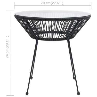 vidaXL Table de salle à manger de jardin Noir Ø70x74 cm Rotin et verre