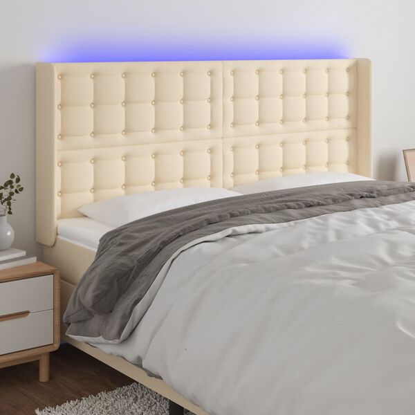 vidaXL T&ecirc;te de lit &agrave; LED Cr&egrave;me 163x16x118/128 cm Tissu