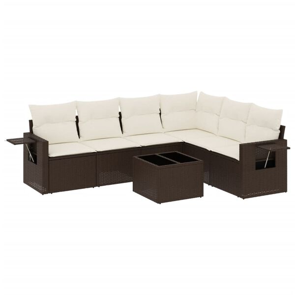 vidaXL Salon de jardin avec coussins 7 pcs marron r&eacute;sine tress&eacute;e